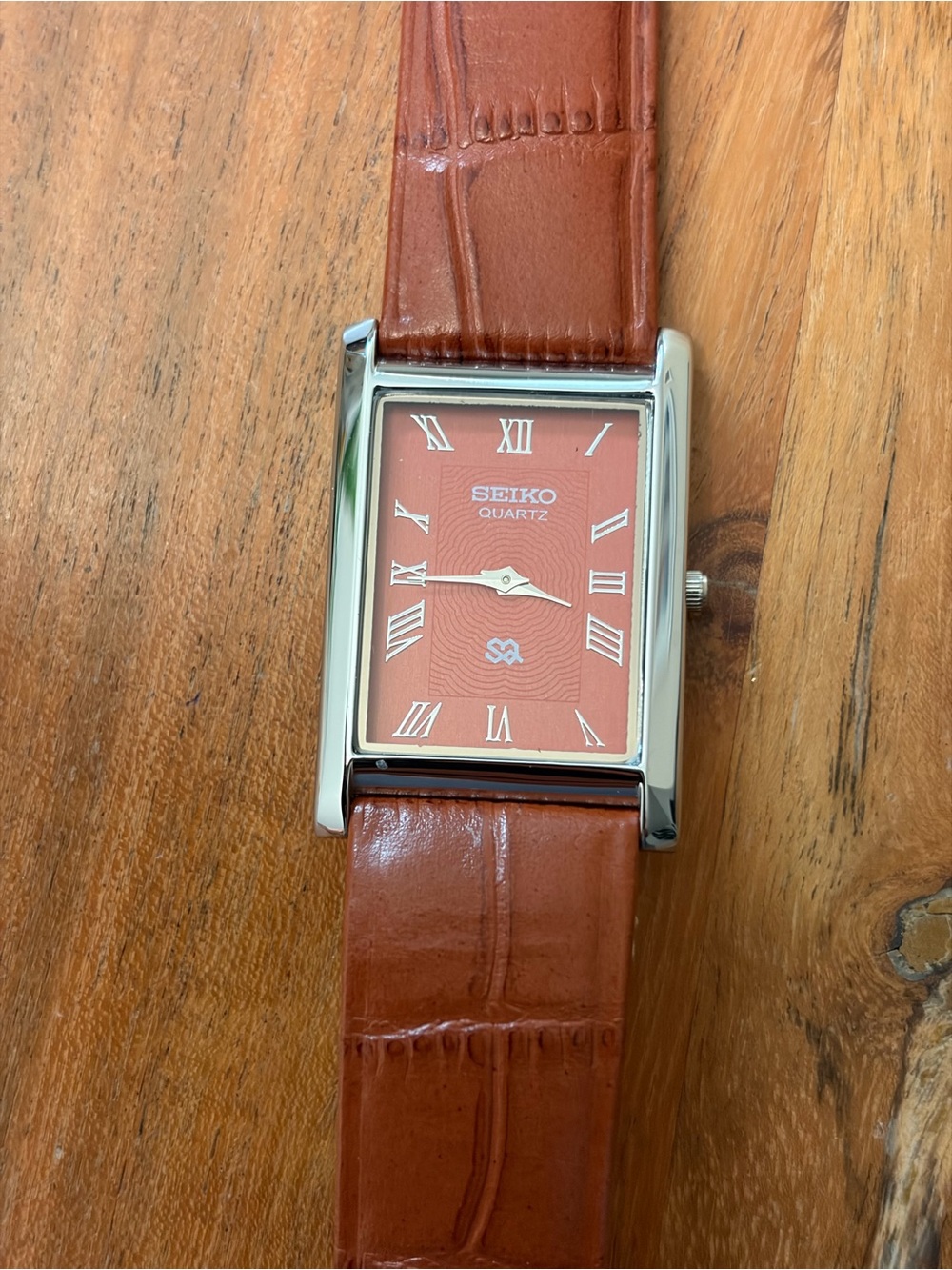 Vintage Seiko Tank watch Refurbished Brown Dial Silver Case Brown Strap